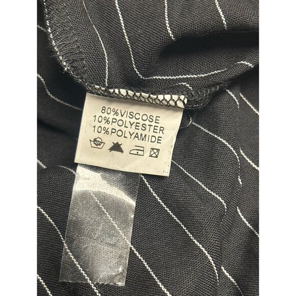 Velzera Womens Black Pinstripe Top W/ White Floral Embroidery & Smocked Details - Picture 7 of 9